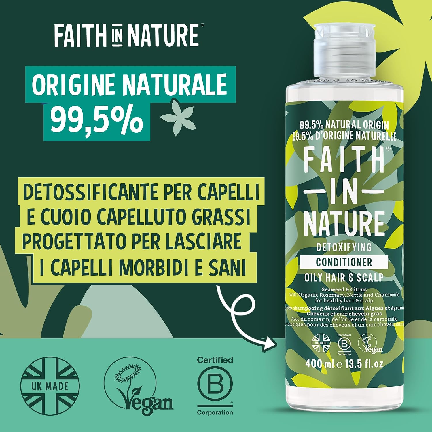 Detalle de Faith In Nature Balsamo Detox Alghe Marine e Agrumi per Capelli e Cuoio Capelluto Grassi – 400ml