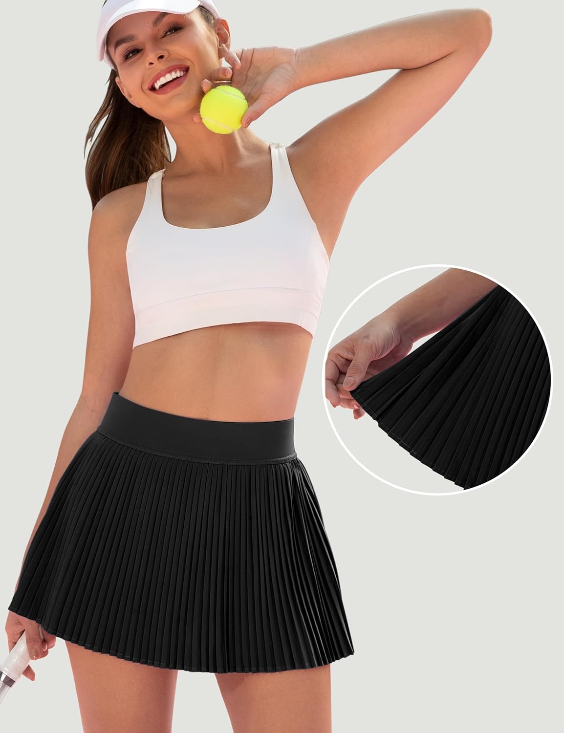 Detalle de Desol Jupe-plis tennis femme avec short intégré et poches – taille haute, polyvalente pour sport et quotidien