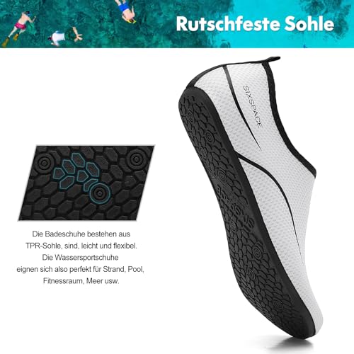 Detalle 2 de Sixspace Badeschuhe Damen/Herren Wasserschuhe mit rutschfester Sohle – Weiß, EU 39