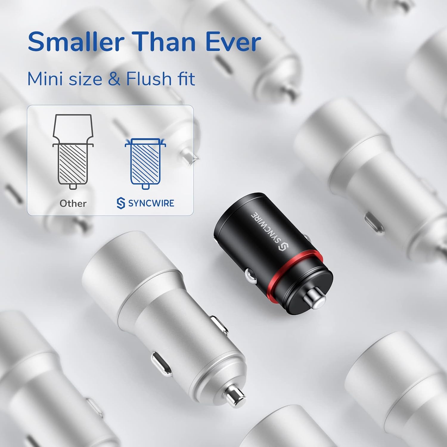 Thumbnail 6 de Syncwire USB-C & USB 12V Car Charger (PD30W & QC3.0) with Pop-Out Pull Ring