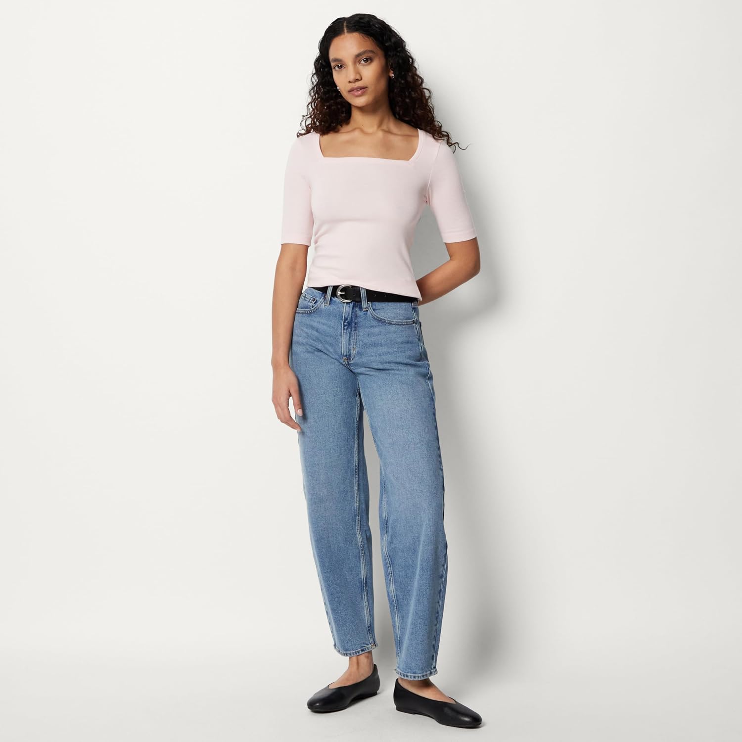 Detalle de Amazon Essentials Women's Slim-Fit Half Sleeve Square Neck T-Shirt
