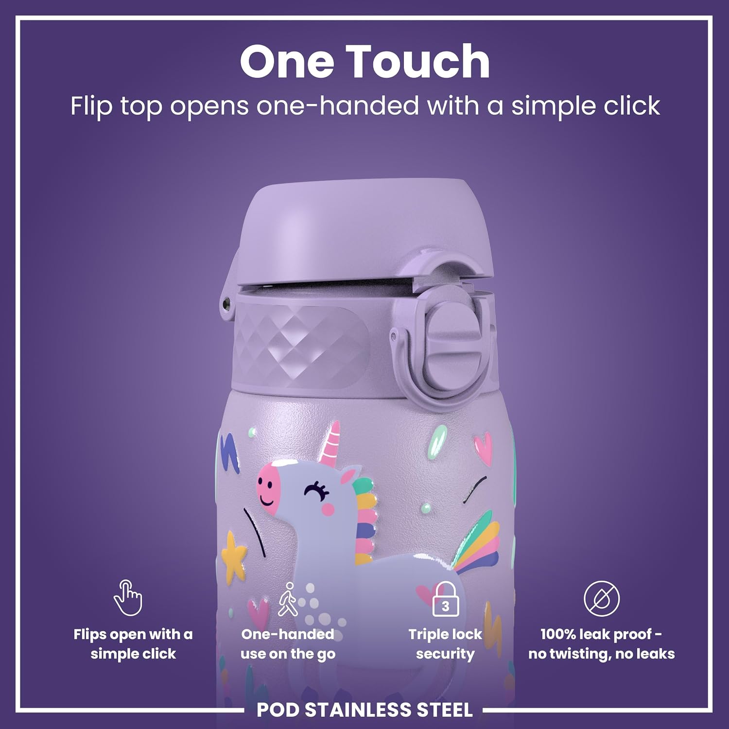 Thumbnail 2 de Ion8 Small Water Bottle (Unicorns) – Leak-Proof, Easy-Open, Dishwasher-Safe