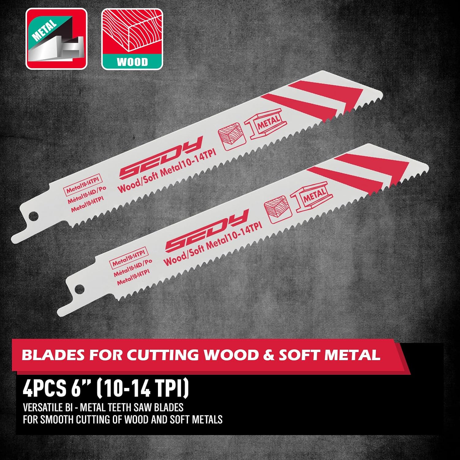 Detalle de SEDY 82064 Reciprocating Saw Blade Set, 6- and 8-Inch, 20-Piece