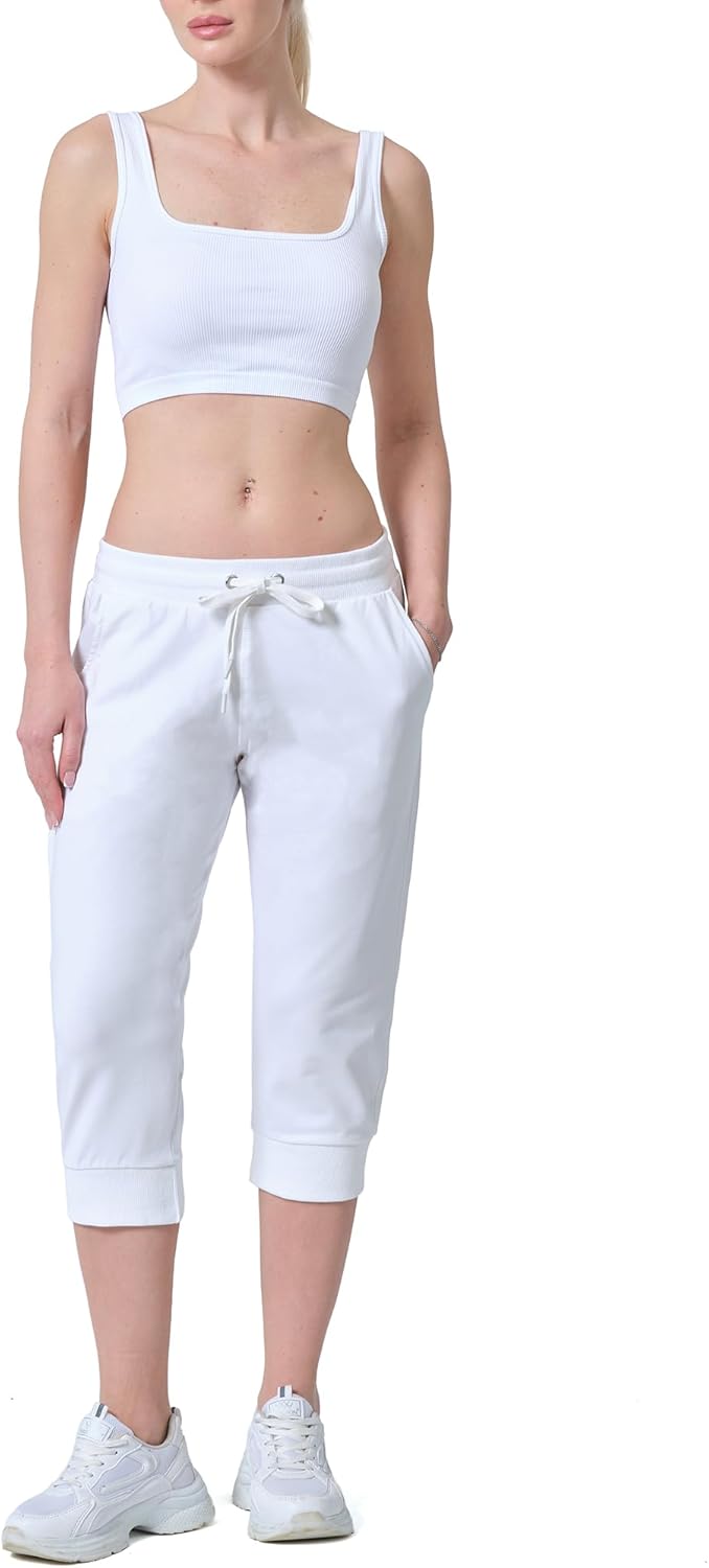 Detalle de Smith & Solo Jogginghose Damen – ¾ Caprihose aus Baumwolle, High Waist, Slim Fit