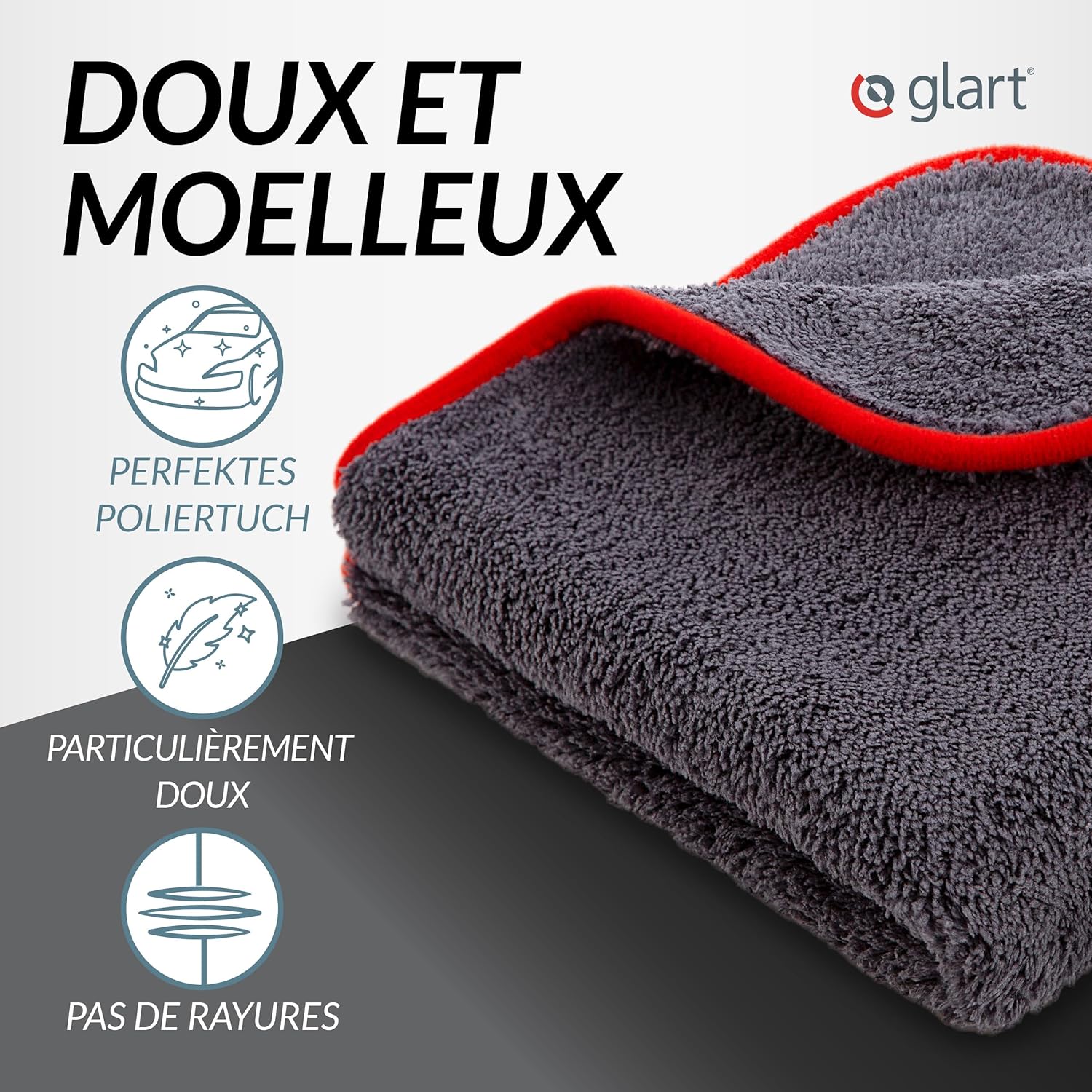 Thumbnail 1 de Glart 443TP – Lot de 3 Chiffons Microfibre 40x40 cm, absorbants et polyvalents pour voiture, moto et polissage