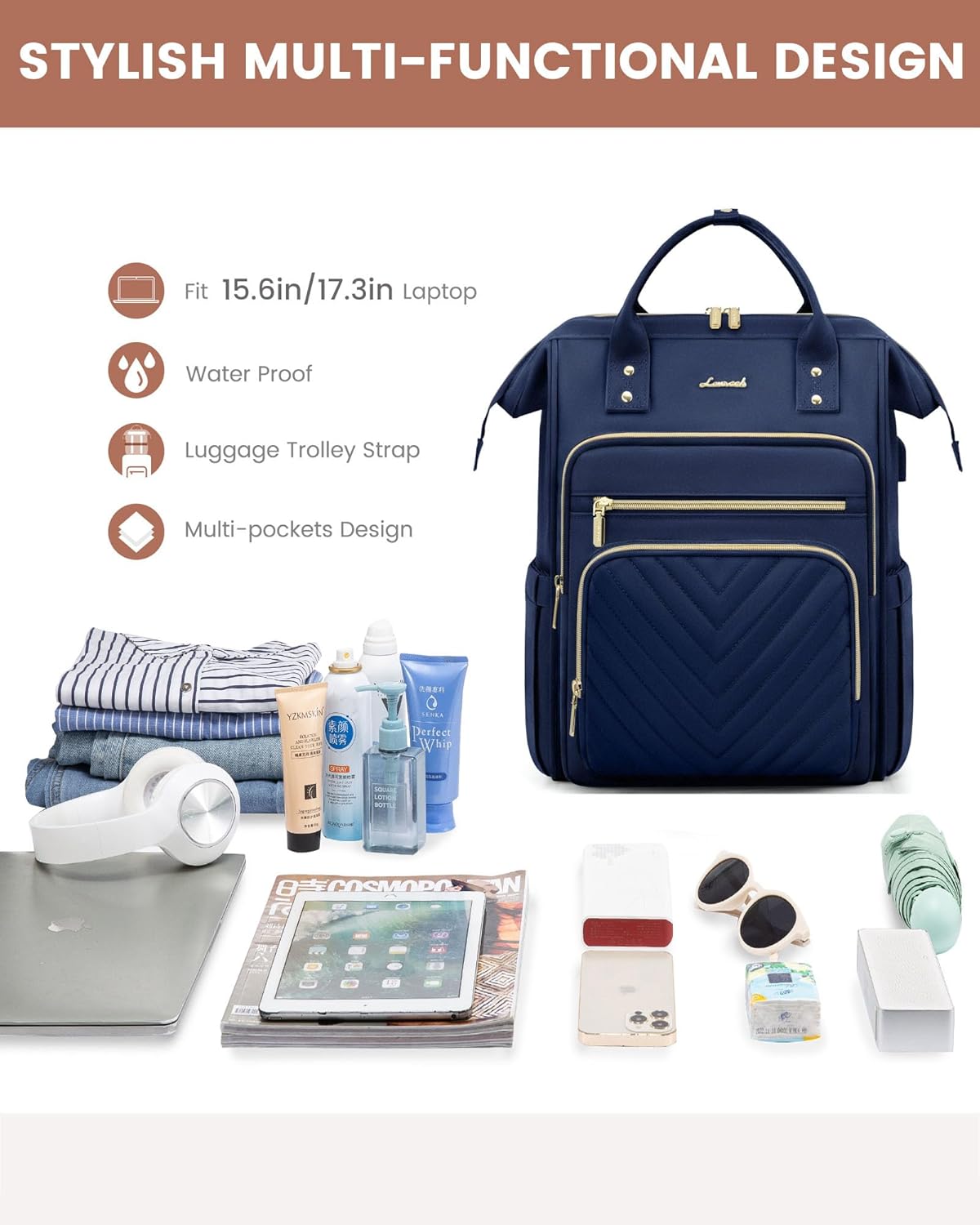 Thumbnail 2 de LOVEVOOK Sac à dos pour femme – grand ouverture, 15,6 pouces, étanche et élégant