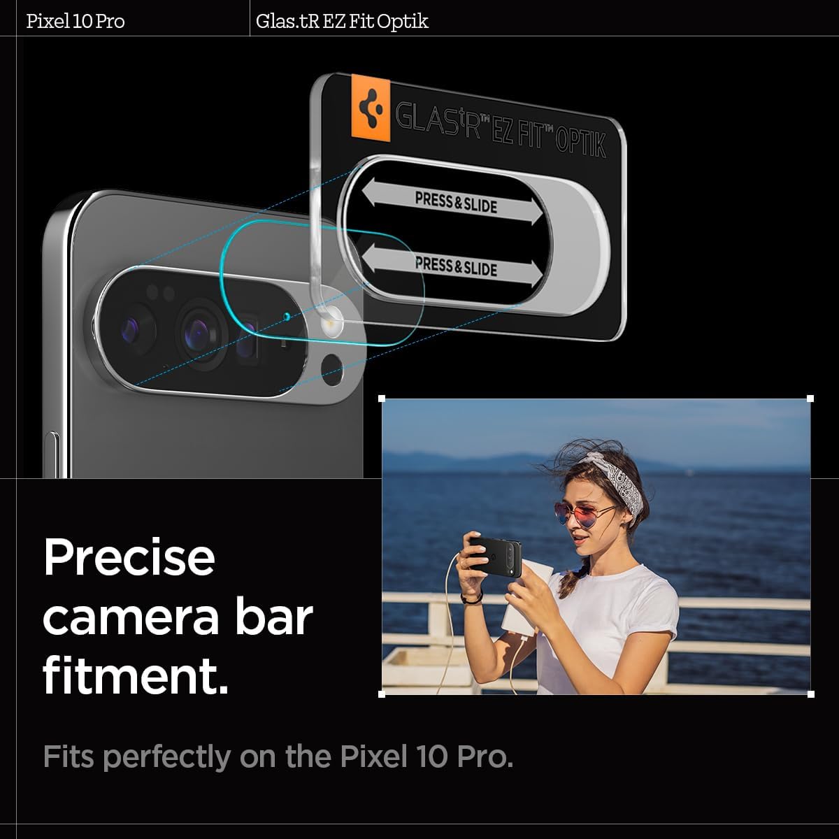 Detalle de Spigen Glas.tR EZ Fit Optik Protection Caméra pour Google Pixel 10 Pro – 2 pièces, protection 9H et pose facile