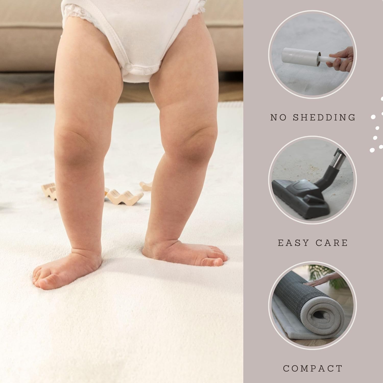 Thumbnail 3 de Premium Large Coral Velvet Baby Play Mat 150x80x2.5cm (Grey) – High-density memory foam & non-slip backing