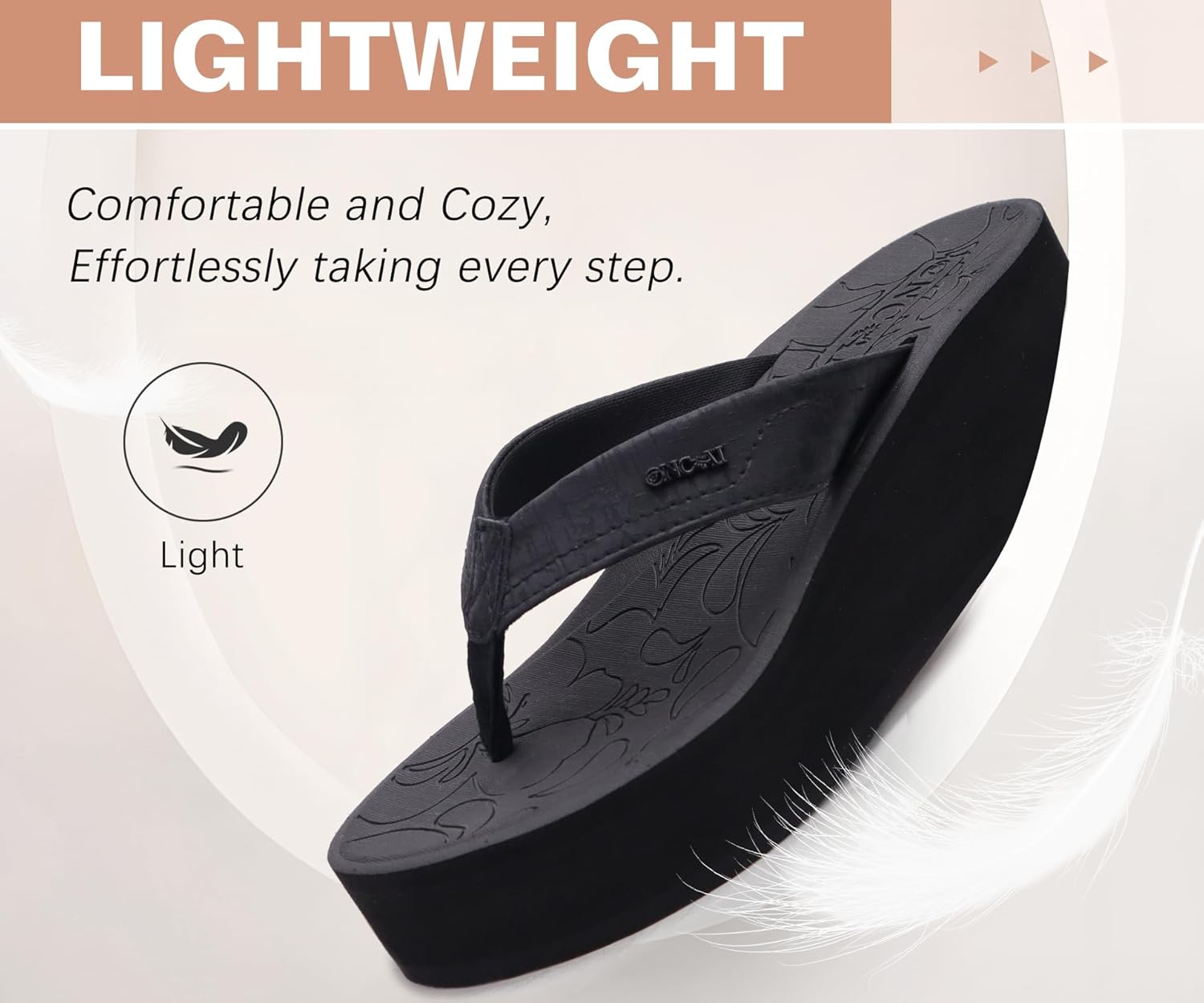 Detalle de ONCAI Women's Platform Wedge Flip Flops: Trendy Dressy Flatforms with Comfortable Walking Soles