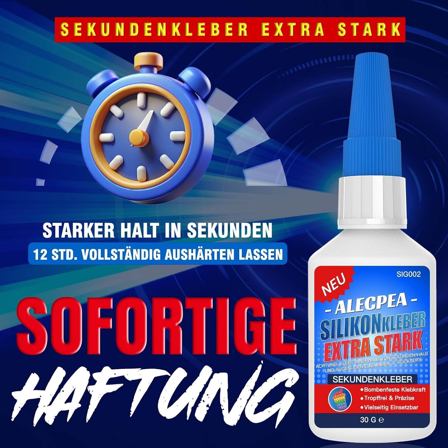 Thumbnail 1 de ALECPEA Silikonkleber transparent wasserfest – 30 g, 3 Röhrchen, schnelle Haftung
