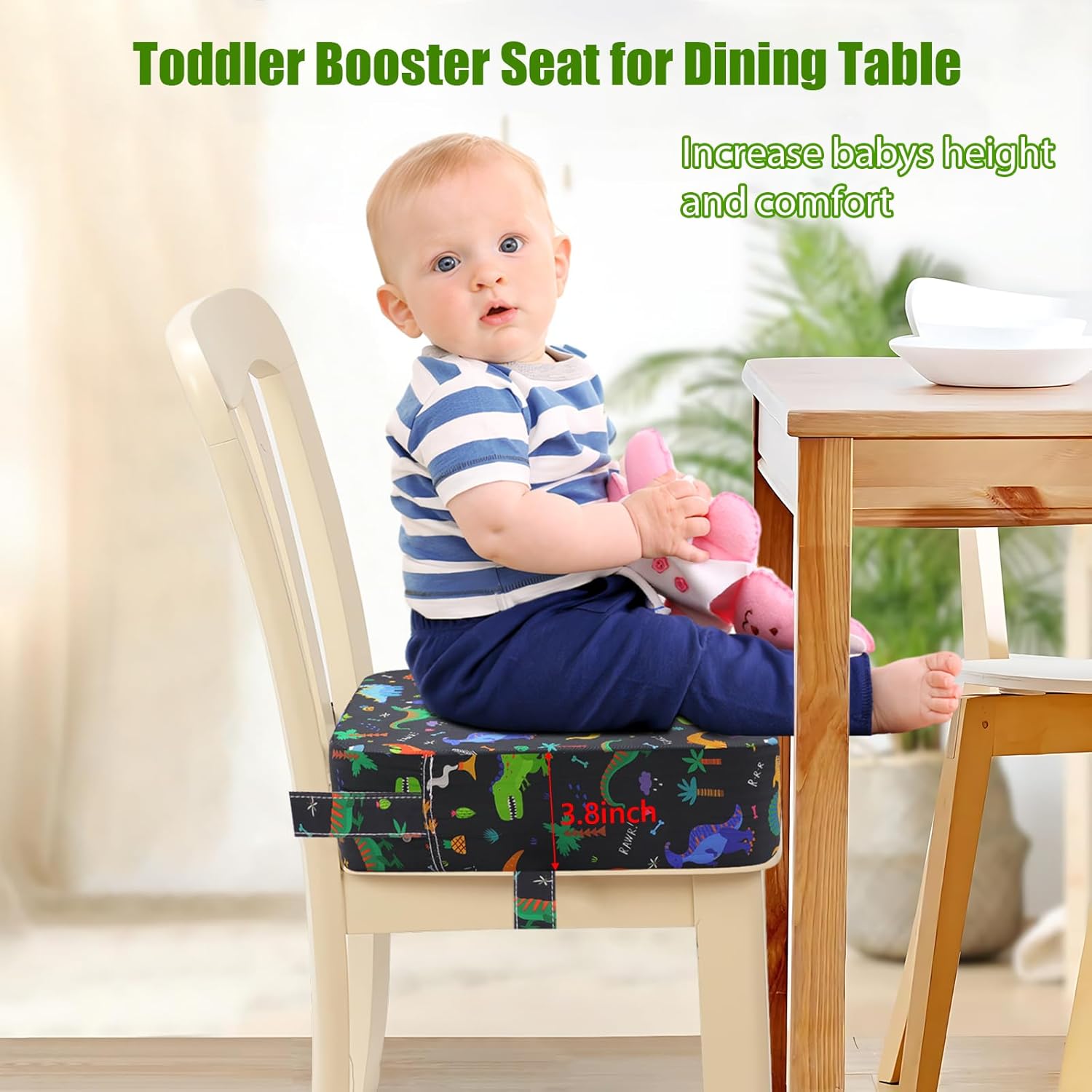 Thumbnail 1 de Sitzerhöhung für Kinder (Esszimmer) – waschbar, zerlegbar & tragbar, mit 2 Sicherheitsschnallen-Gurten – Schwarz