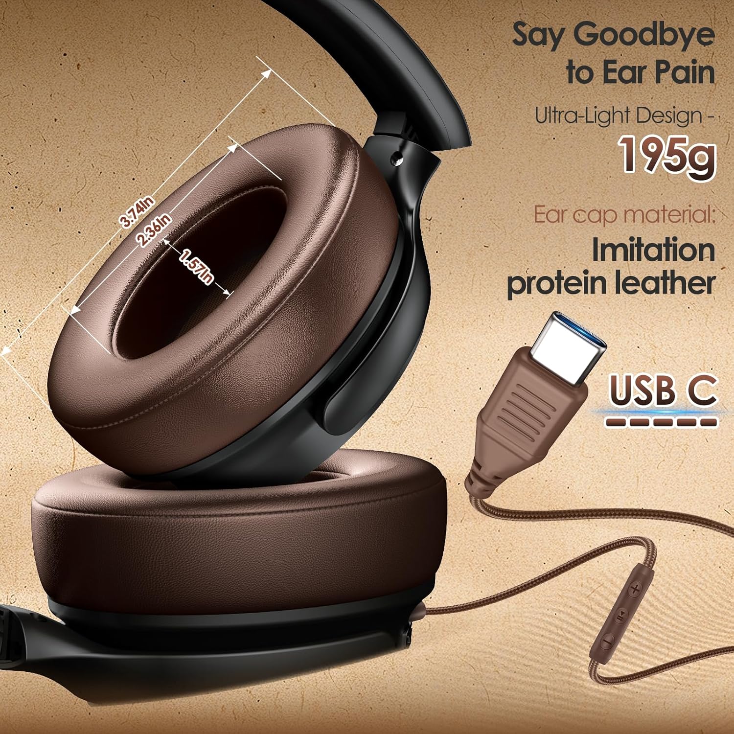 Detalle 2 de USB-C Headphones Wired Over-Ear with 28dB ANC, Foldable, 195g, USB-C Connection