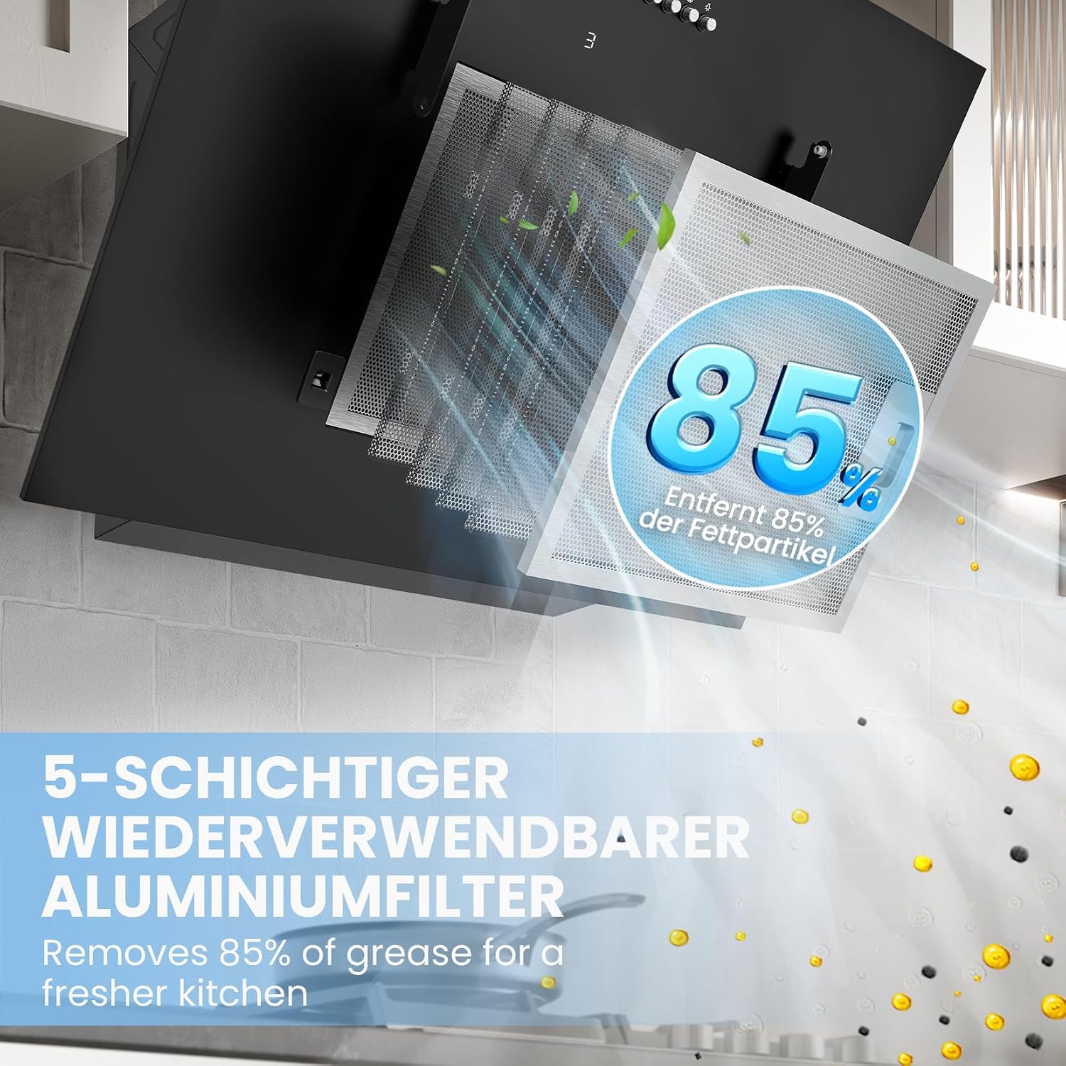Thumbnail 6 de COMFEE' CH60J78EM4A2B Dunstabzugshaube 60 cm – Kopffreihaube, Umluft/Abluft, 380 m³/h, LED, Aktivkohlefilter, Schwarz