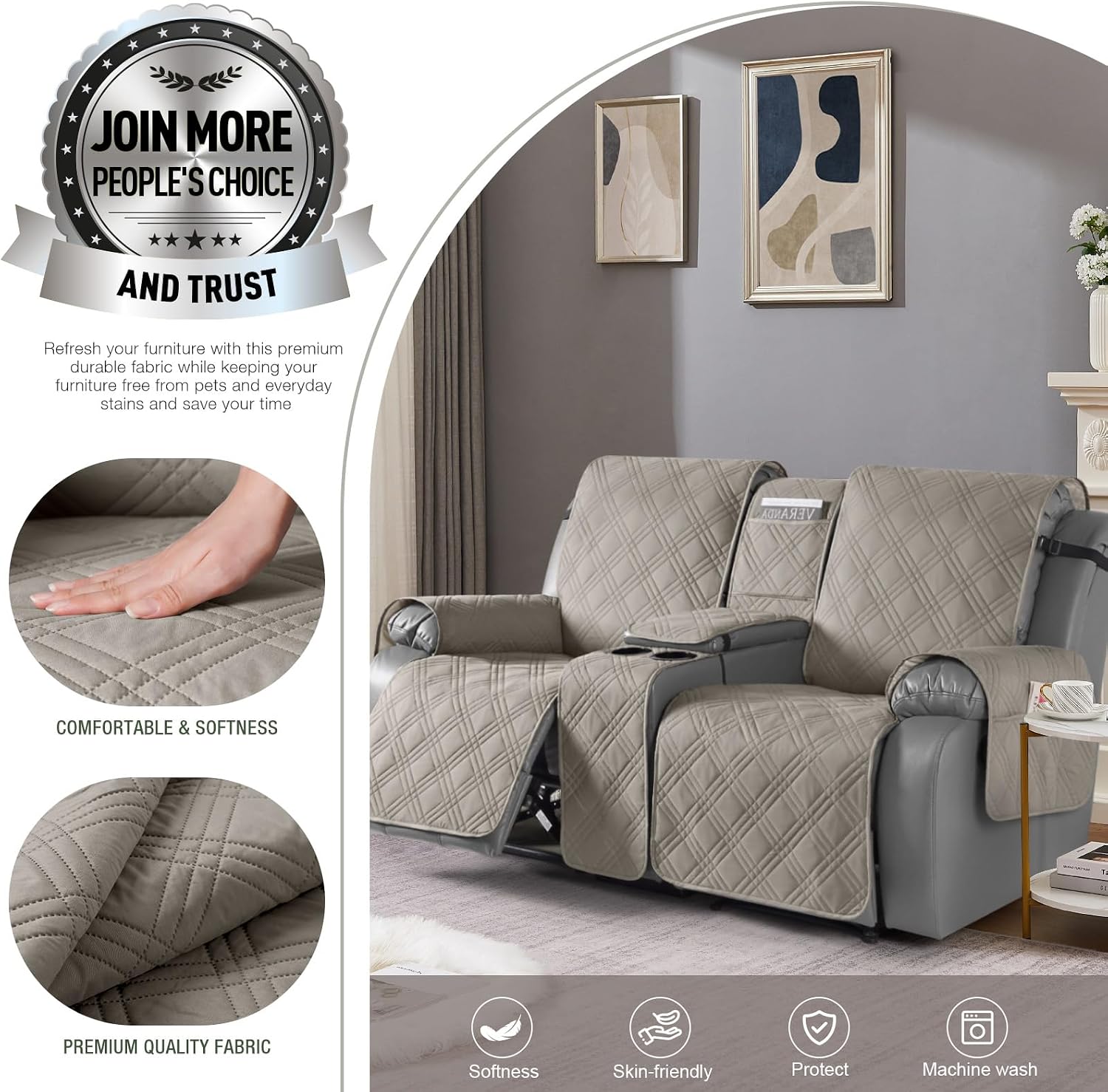Thumbnail 6 de TAOCOCO Loveseat Recliner Cover, Light Brown