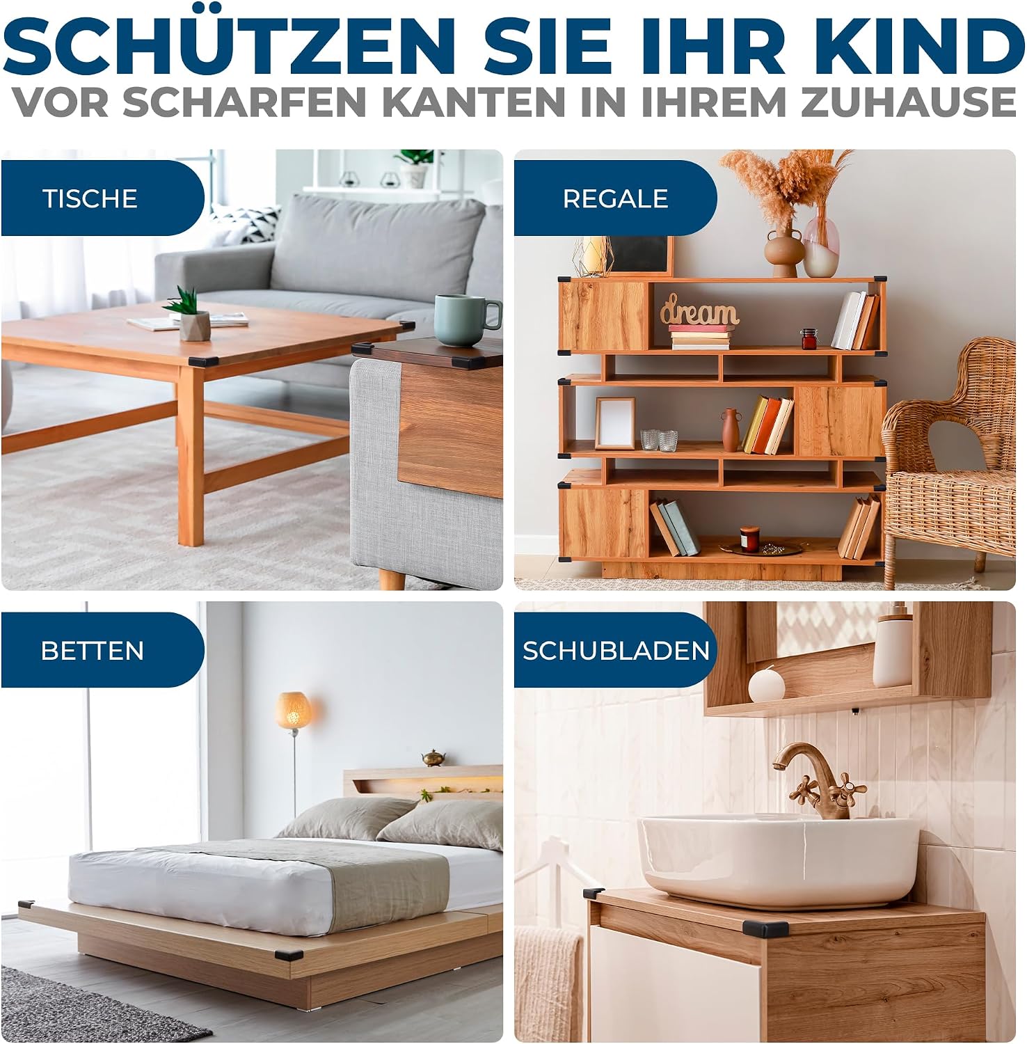 Detalle de Hoffenbach 12x Eckenschutz für Babys & Kinder – selbstklebender Kantenschutz aus NBR-Schaumstoff, schwarz