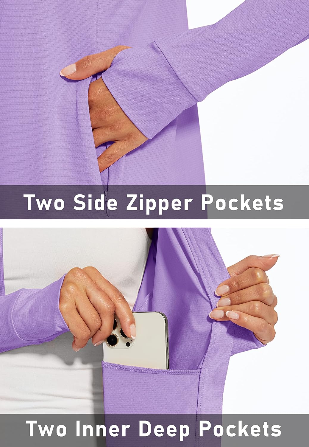 Detalle 2 de MAGCOMSEN Women's UPF 50+ Zip-Up Athletic Jacket with Thumb Holes