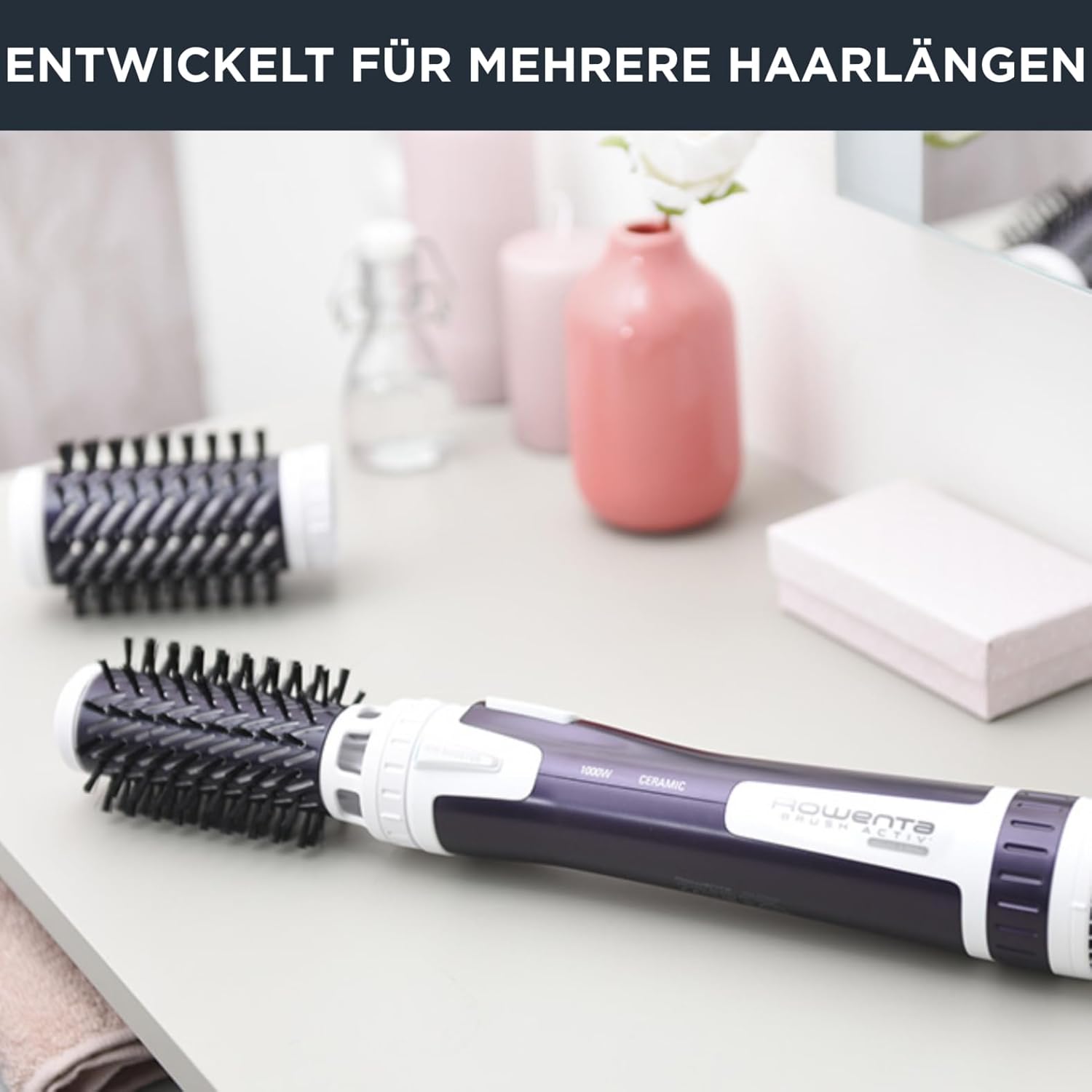 Detalle de Rowenta Rotierende Warmluftbürste Brush Activ Volume & Shine CF9530 (Keramik, 2 Bürstenköpfe)