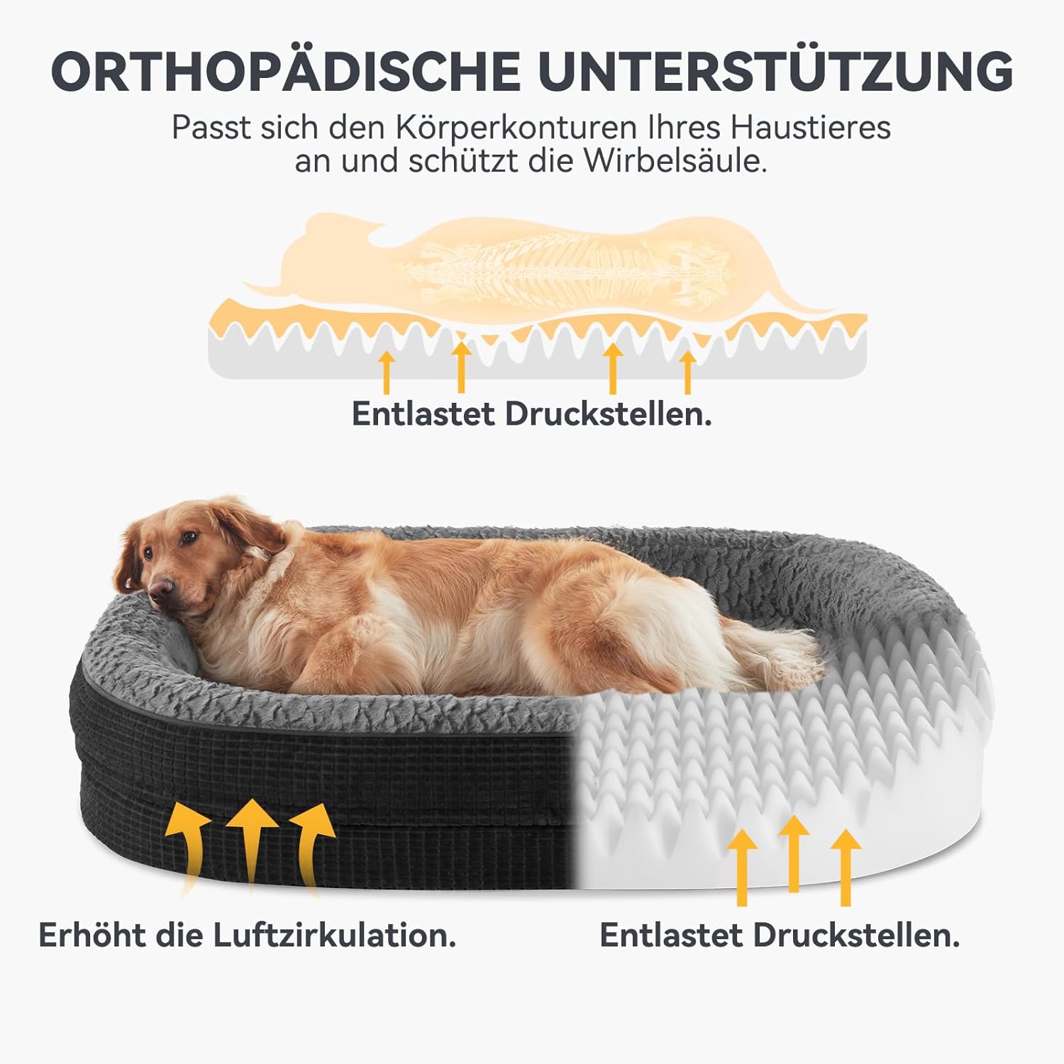 Detalle de Pawk Orthopädisches Hundebett für mittelgroße Hunde – 360° Polsterung, Memory Foam, wasserdicht und waschbar