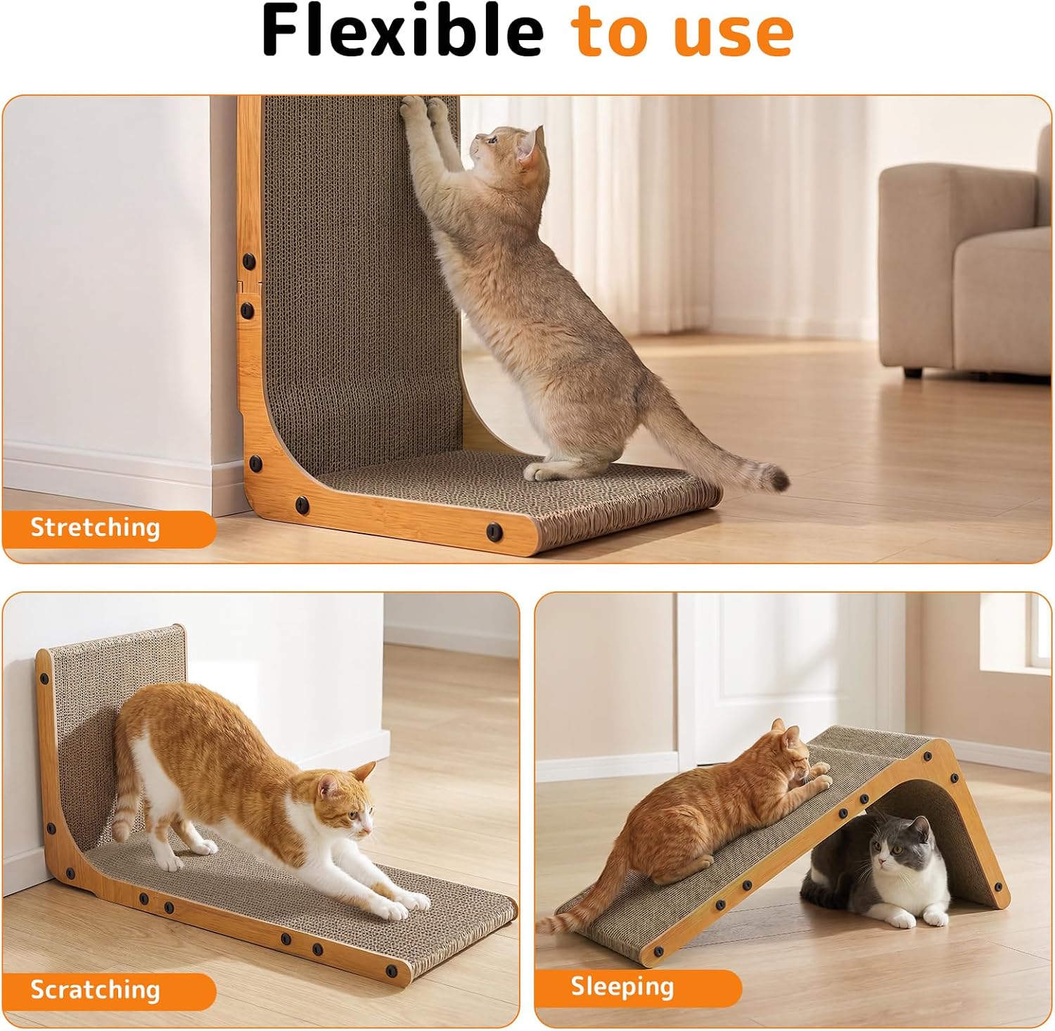 Detalle 2 de Gimars 2er Set Kratzbrett Katze 58 cm L-Form – stabiles Kratzmöbel aus Kratzpappe