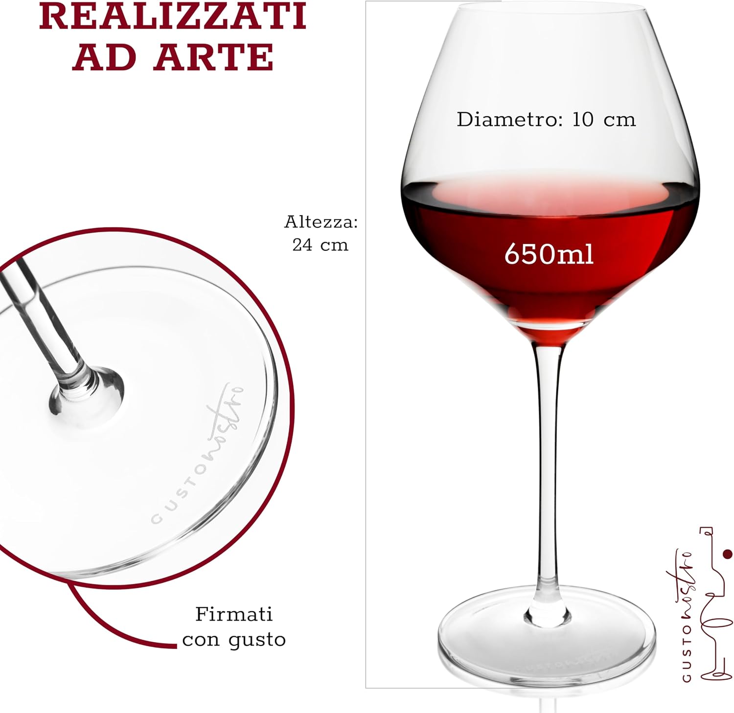 Thumbnail 6 de Gusto Nostro: Set di 6 Calici Vino in Cristallo, 650 ml – Vetro soffiato a mano, stelo lungo, lavabili in lavastoviglie