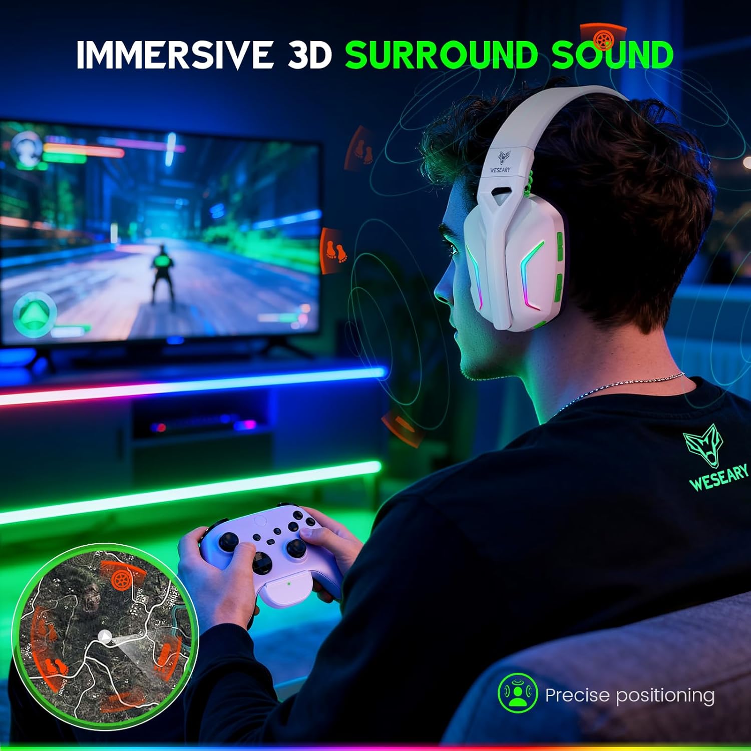 Detalle 2 de WESEARY Wireless Gaming Headset for Xbox Series X|S, 2.4GHz Low-Latency + Bluetooth 5.4