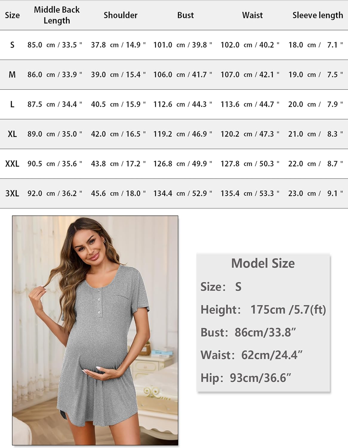 Thumbnail 5 de Uniexcosm Chemise de Nuit Allaitement et Pyjama de Maternité pour Hôpital – Robe de Nuit Femme enceinte