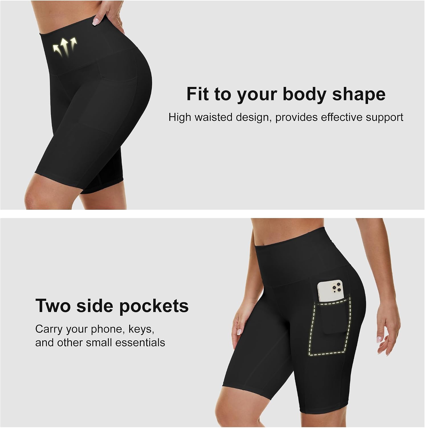 Thumbnail 2 de AMIYOYO 3 Pack Cycling Shorts for Women with Pockets – High Waist, Black, Stretchy for Running, Yoga and Gym