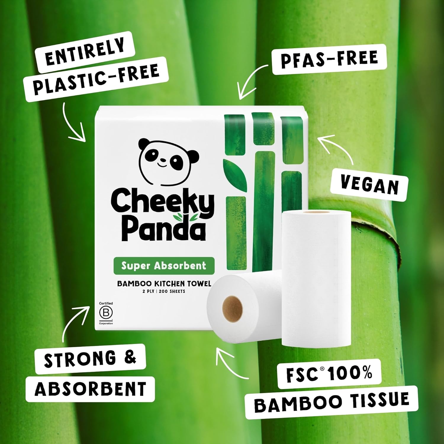 Detalle 2 de The Cheeky Panda Bamboo Kitchen Roll (10 rolls) – 1000 super strong sheets, plastic-free
