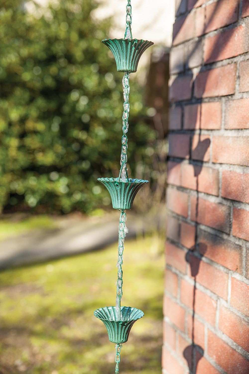 Thumbnail 1 de Esschert Rain Chain (Verdigris) – cast-iron gutter rain chain for garden and terrace