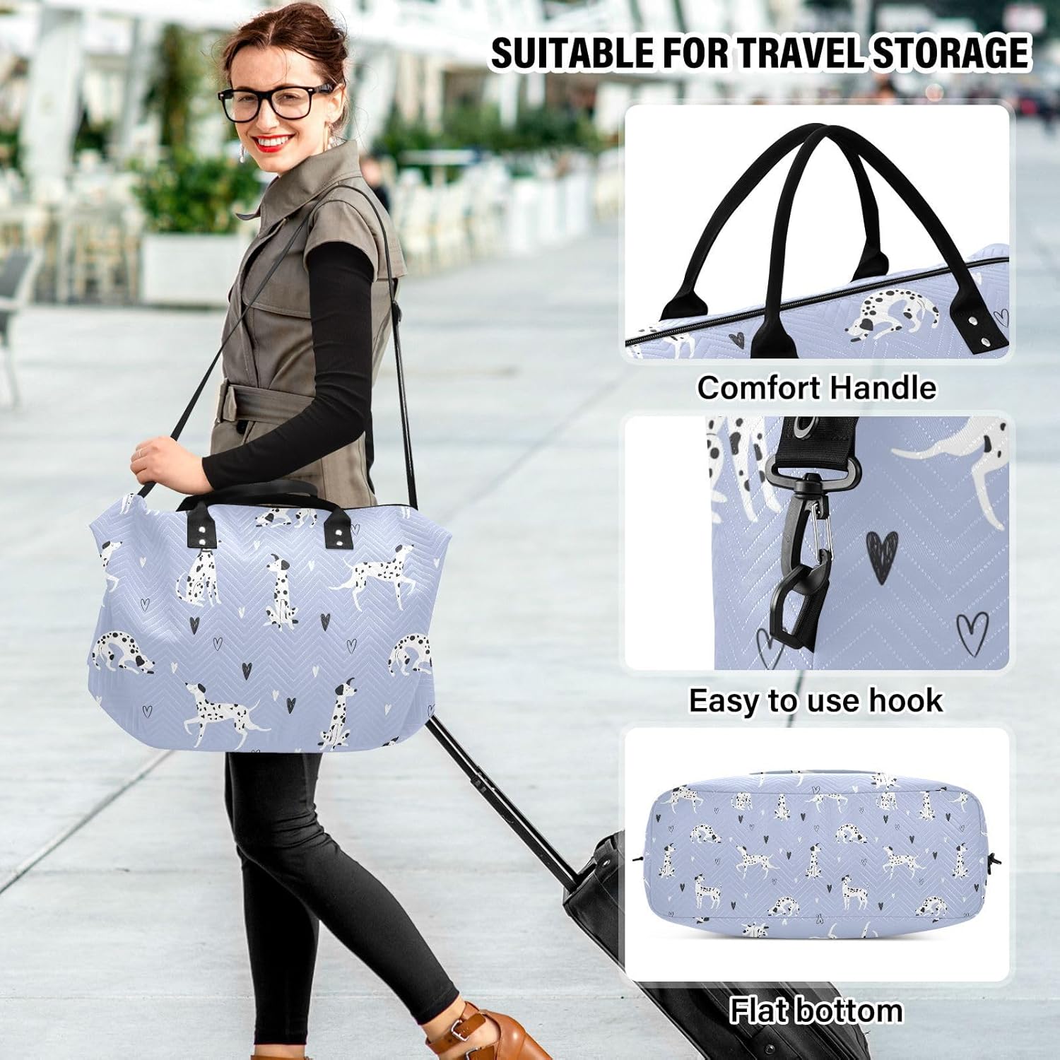 Thumbnail 5 de Large Travel Duffle Bag with Dalmatian Pattern – 52 x 20 x 35 cm