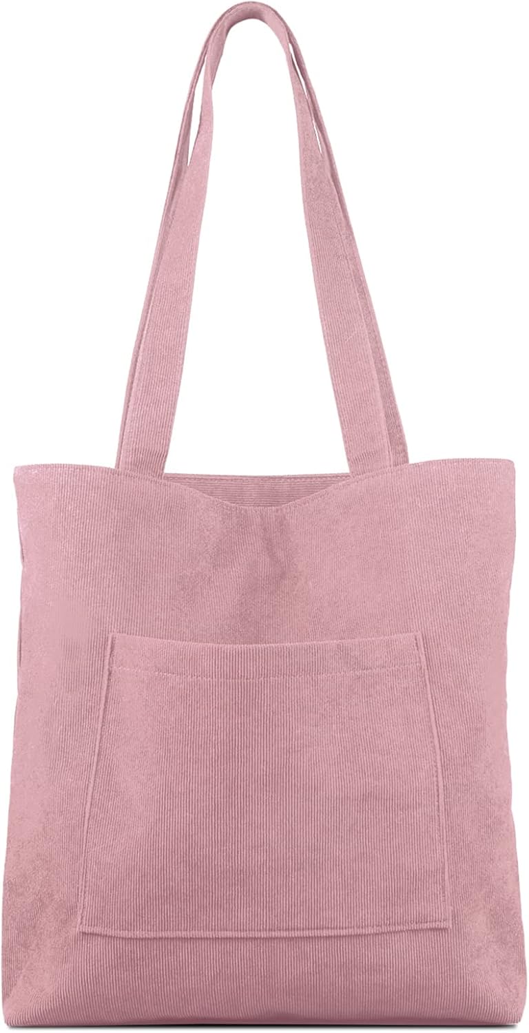 Detalle de Kememo Corduroy Tote Bag with Zip – Large Capacity Hobo/Shoulder Bag with Inner Pockets