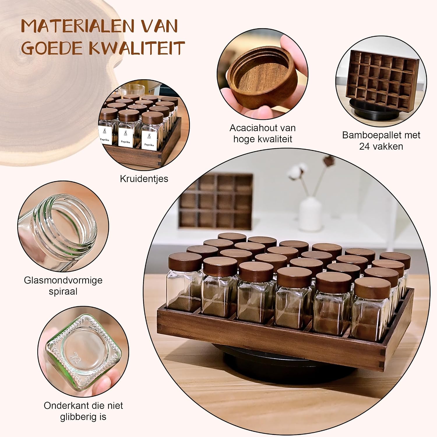 Detalle de SAEIV XY179 kruidenrek voor de lade met 24 potjes van 120 ml