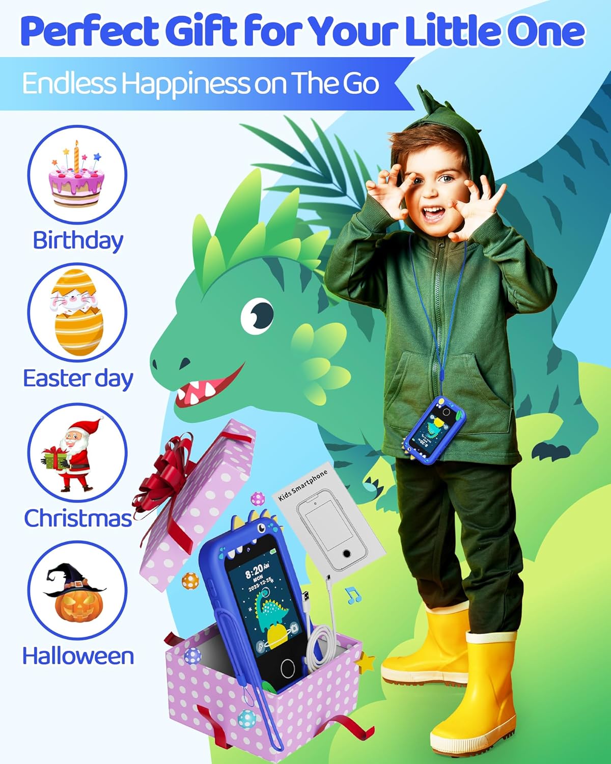 Thumbnail 6 de KOKODI Kids Smart Phone Toys: Touchscreen HD Dual Camera Learning Phone for Ages 3–10 (Navy Blue)