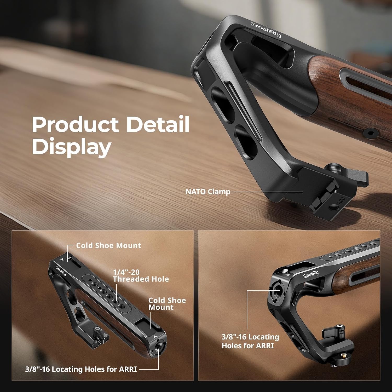 Detalle 2 de SMALLRIG 5251 Poignée bois 165 mm