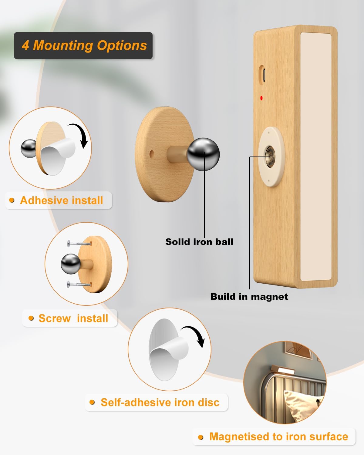 Detalle de DetarZinLED applique da parete interno a batteria ricaricabile con luce LED ruotabile 360° e touch