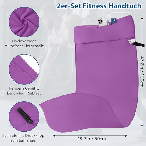 Thumbnail 3 de Novent Fitness Handtuch-Set aus Mikrofaser 120×50 cm mit Reißverschluss-Tasche (2er Set)