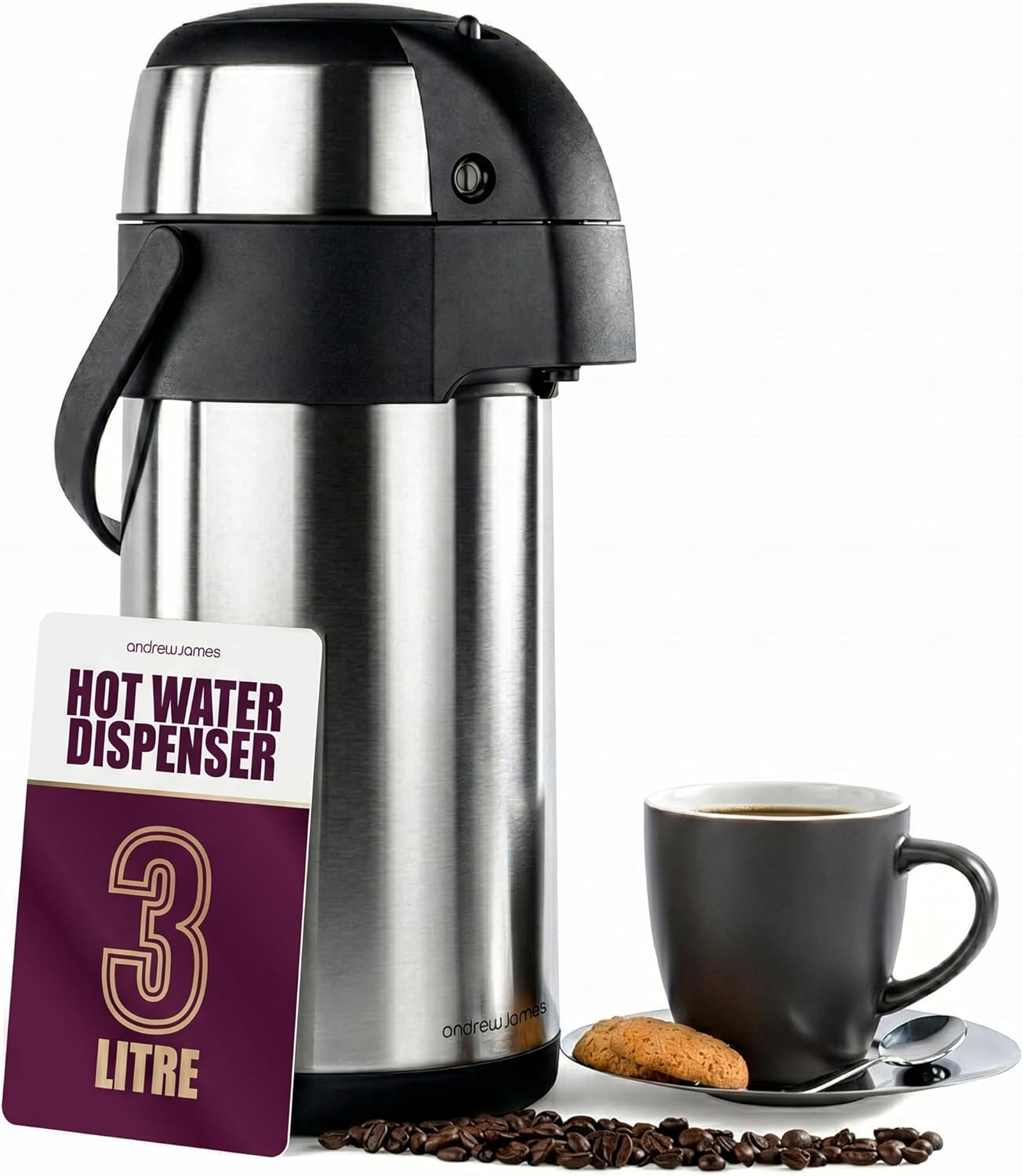 Detalle de Andrew James Thermal Coffee Carafe 3L Airpot with Pump Action Dispenser