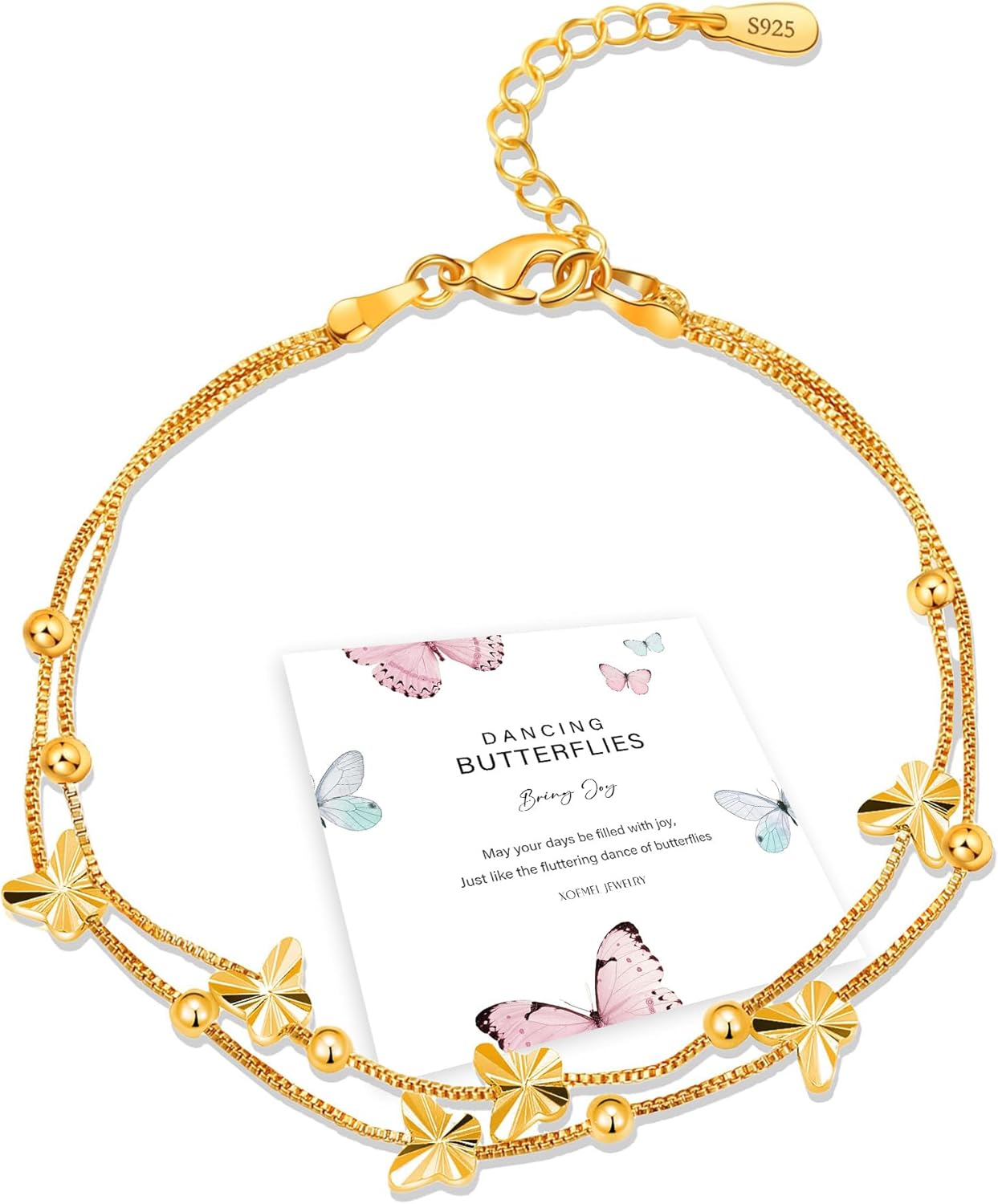 Thumbnail 6 de XOEMEL Bracelet en argent 925 pour femme – Papillon, or rose, perles et longueur réglable 43 cm
