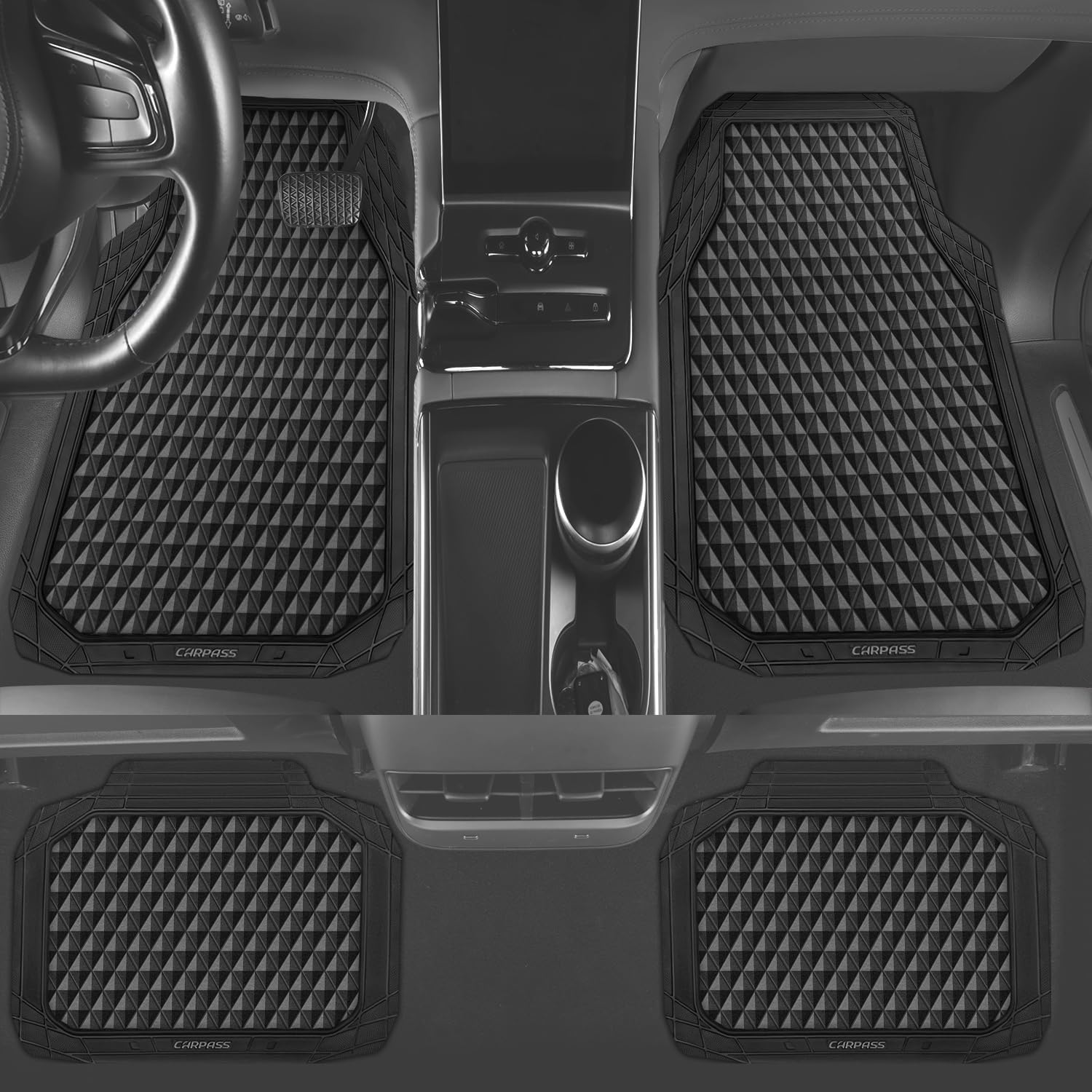 Thumbnail 2 de CAR PASS Black Rubber Car Mats 4-Piece Set