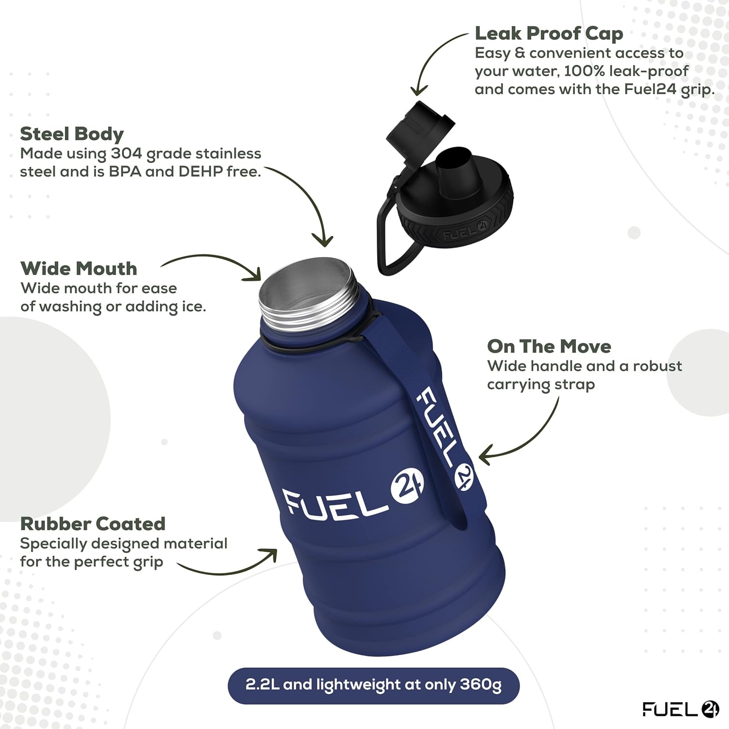 Thumbnail 1 de Fuel24 1.3L/2.2L Water Bottle Metal — Strong, Leakproof Stainless Steel Jug