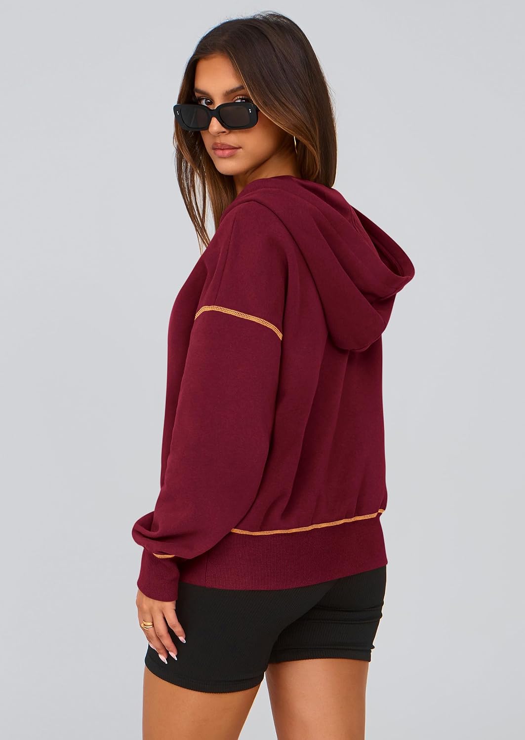 Detalle de PRETTYGARDEN Pr785 Cropped Hoodie, Half-Zip Fleece-Lined Pullover