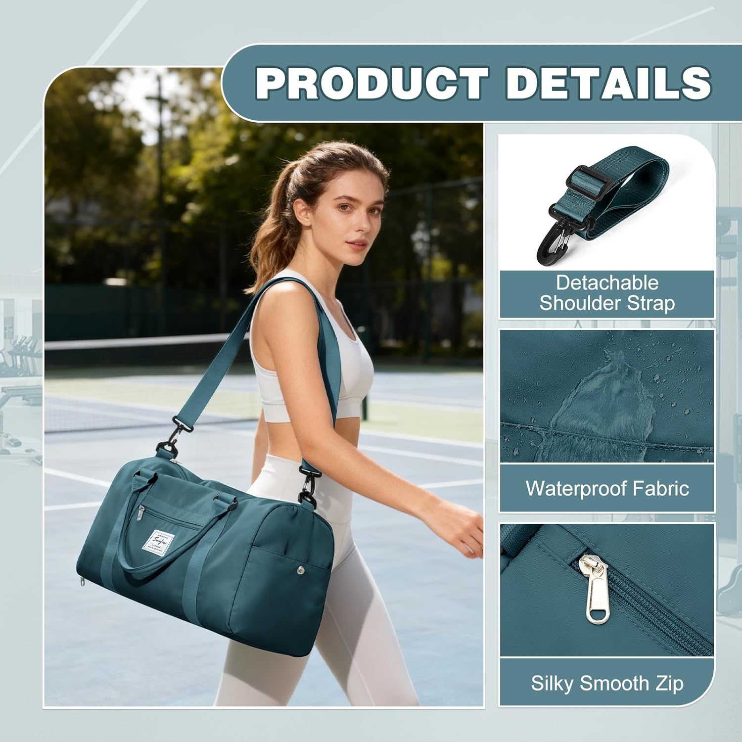 Thumbnail 5 de WEPLAN Sport-Duffelbag mit Schuhfach & Nassfach (A7 Pfauenblau) – Sporttasche für Gym, Training & Reise