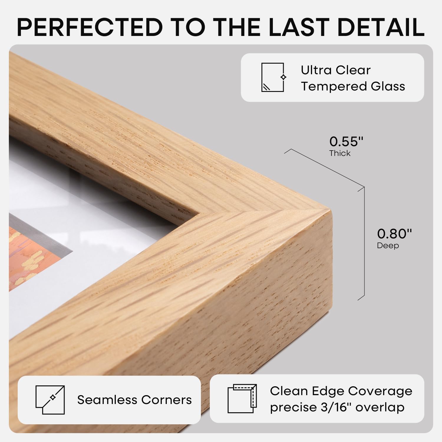 Detalle de Homeforia 22.375x34 Puzzle Frame — Natural Oak, High-End Gallery-Style Wood Frame