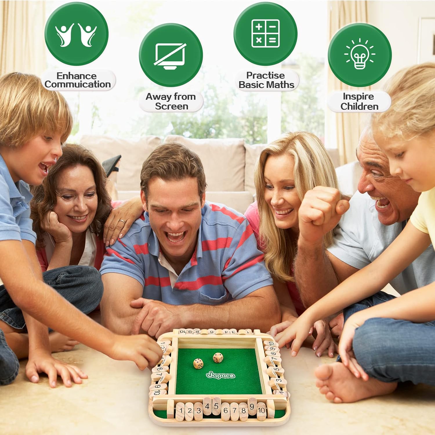 Thumbnail 2 de Shut the Box Spiel für 4 Spieler aus Holz