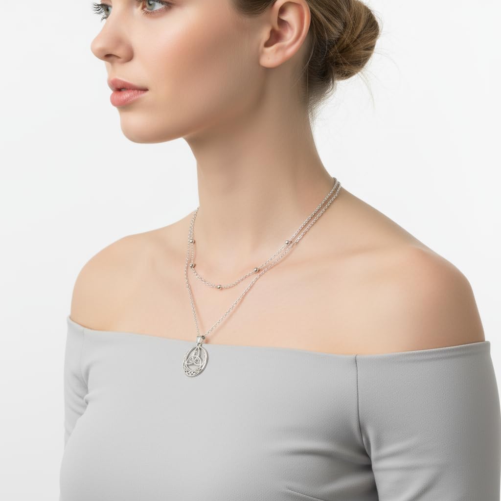 Detalle de Collier pour femme en argent sterling 925 J.MUEN – pendentif nœud de sorcière, chaîne 45 + 5 cm avec boîte cadeau