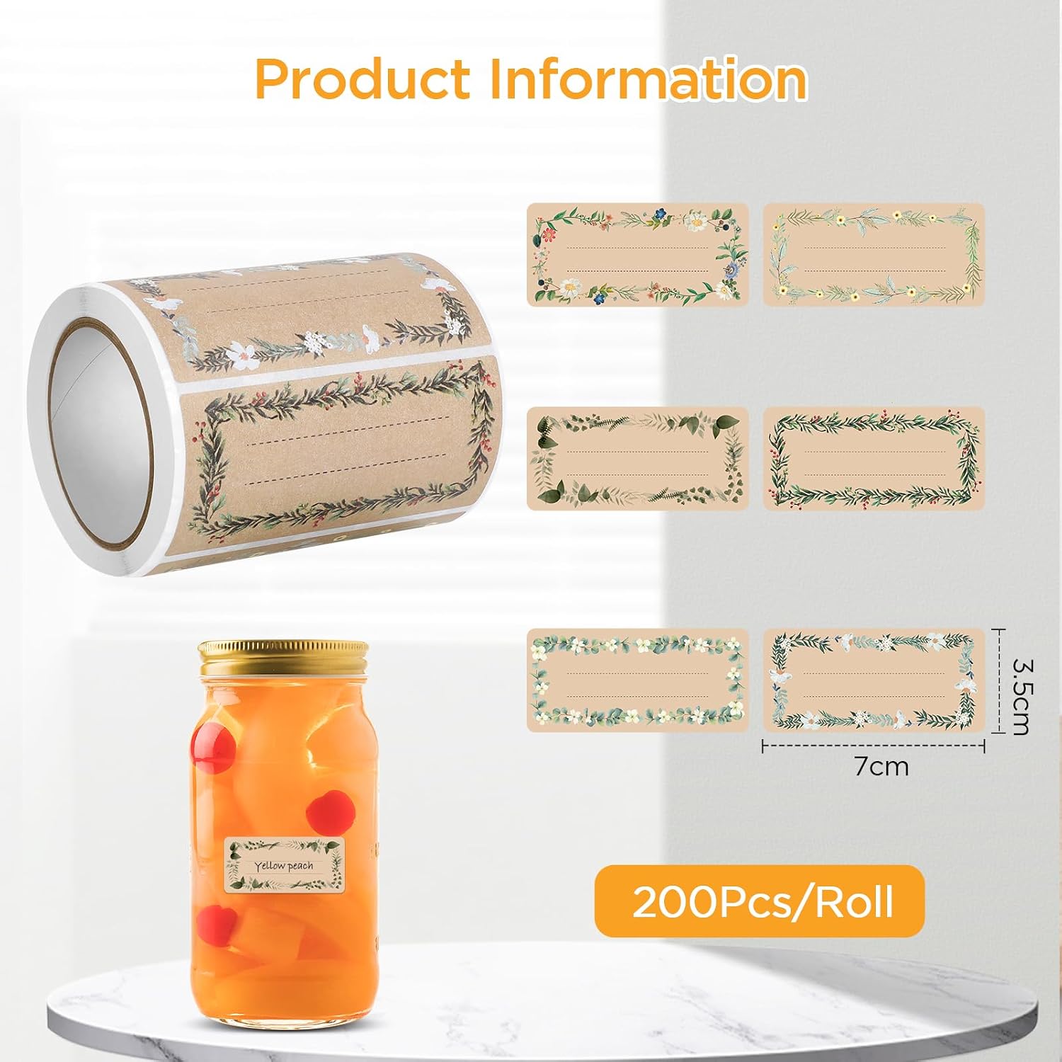Detalle 2 de AiQInu Etichette Adesive per Marmellate, 200 Pezzi – Etichette in Carta Kraft con 6 motivi floreali
