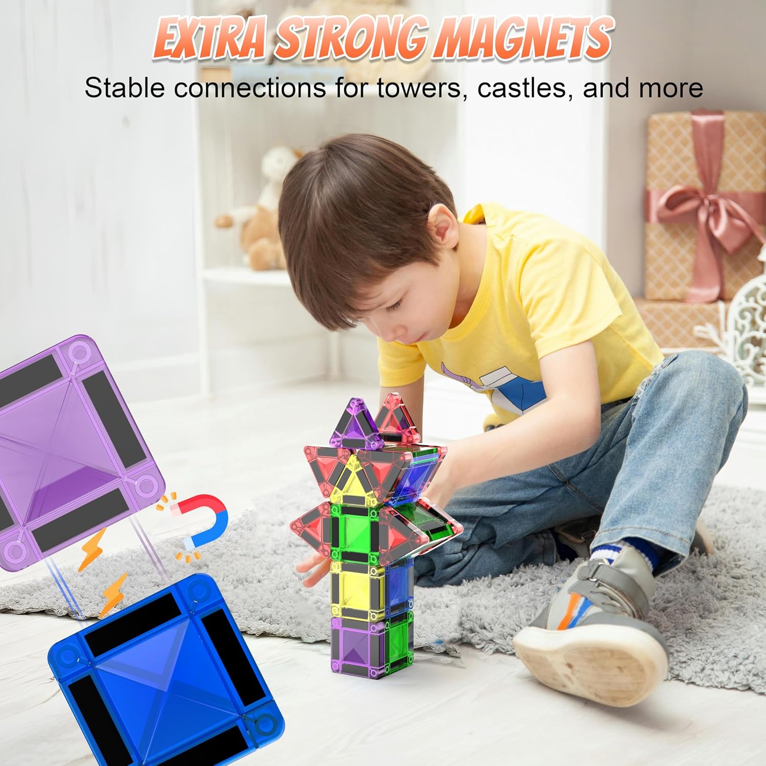 Thumbnail 5 de Micro Magnetic Tiles: Travel-Size STEM Building Blocks (18 Pieces) Glitter Edition