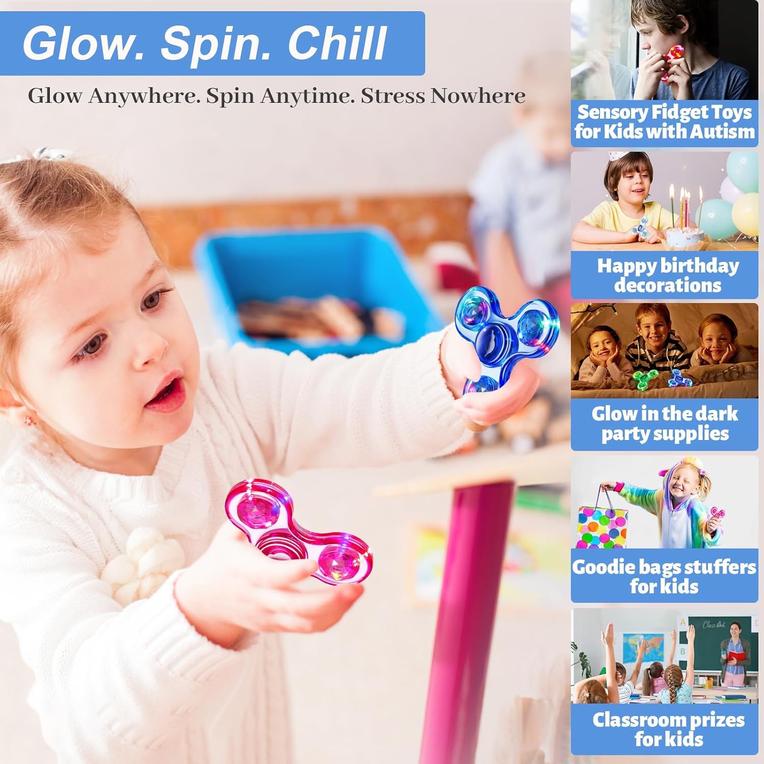 Detalle de Fidget Spinner 2 Pack with Light-Up Sensory Fun for All Ages