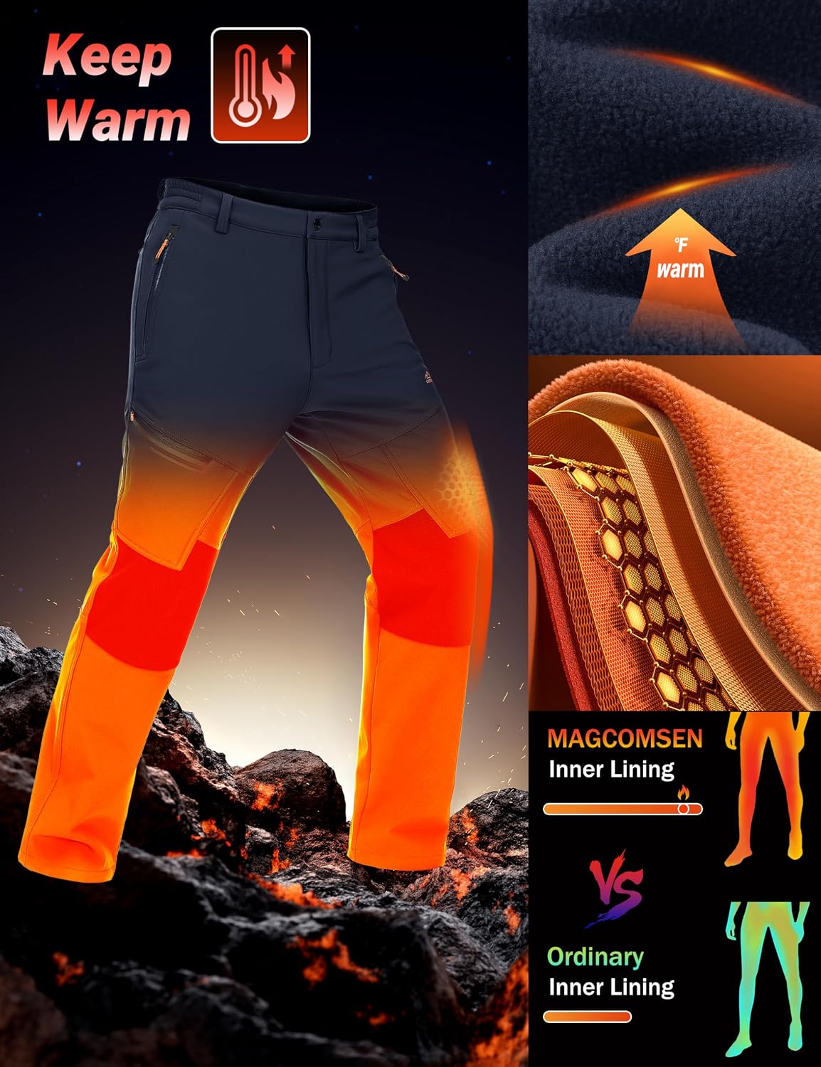Detalle 2 de MAGCOMSEN MCS966-110 Men's Winter Ski Pants, Fleece-Lined, Water-Resistant