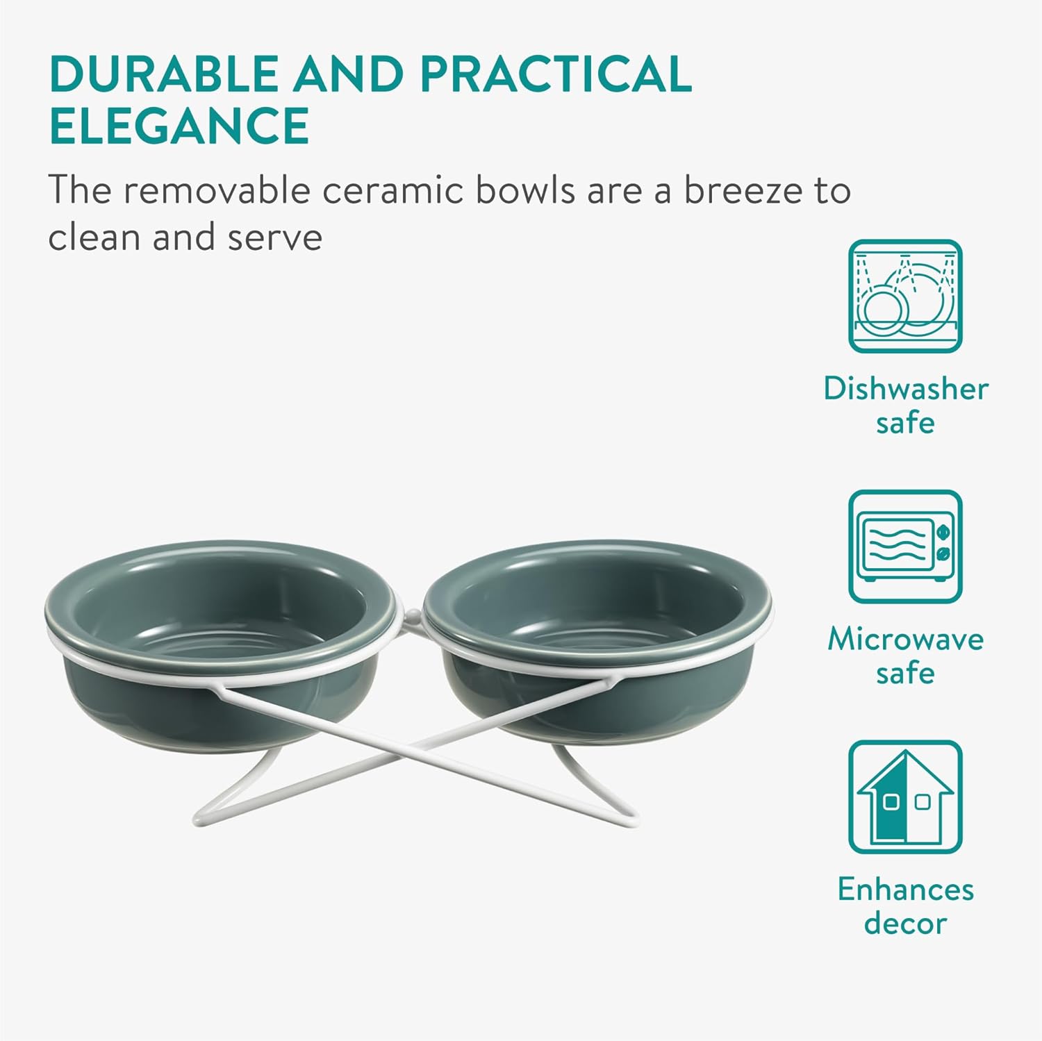 Thumbnail 3 de Navaris Raised Cat Bowls (Set of 2) – Ceramic dishes with metal stand for cats and dogs
